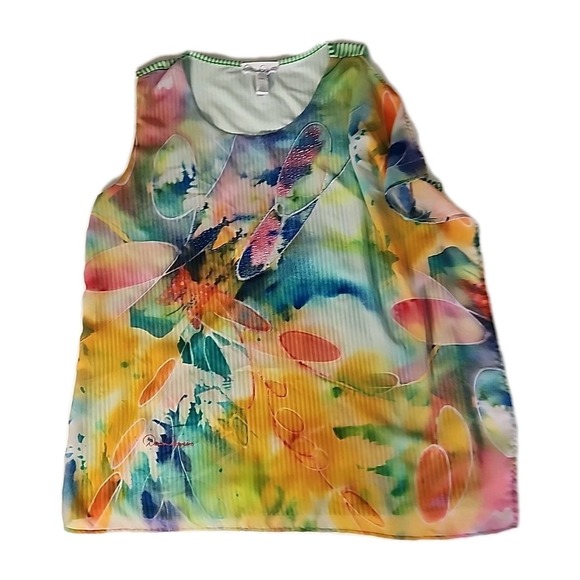 Dawn Davis Tops - Dawn Davis Women's Large Watercolor Sleeveless Blouse Art-2-Wear Butterfly Bling